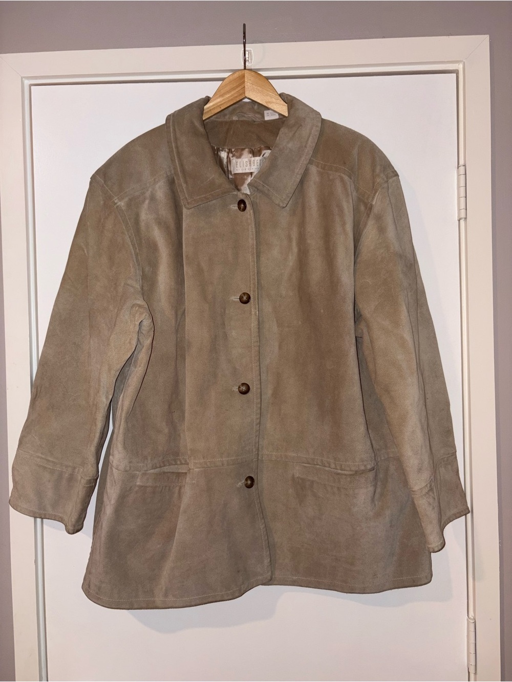 Liz Claiborne Suede Button-Front Coat in Light Taupe